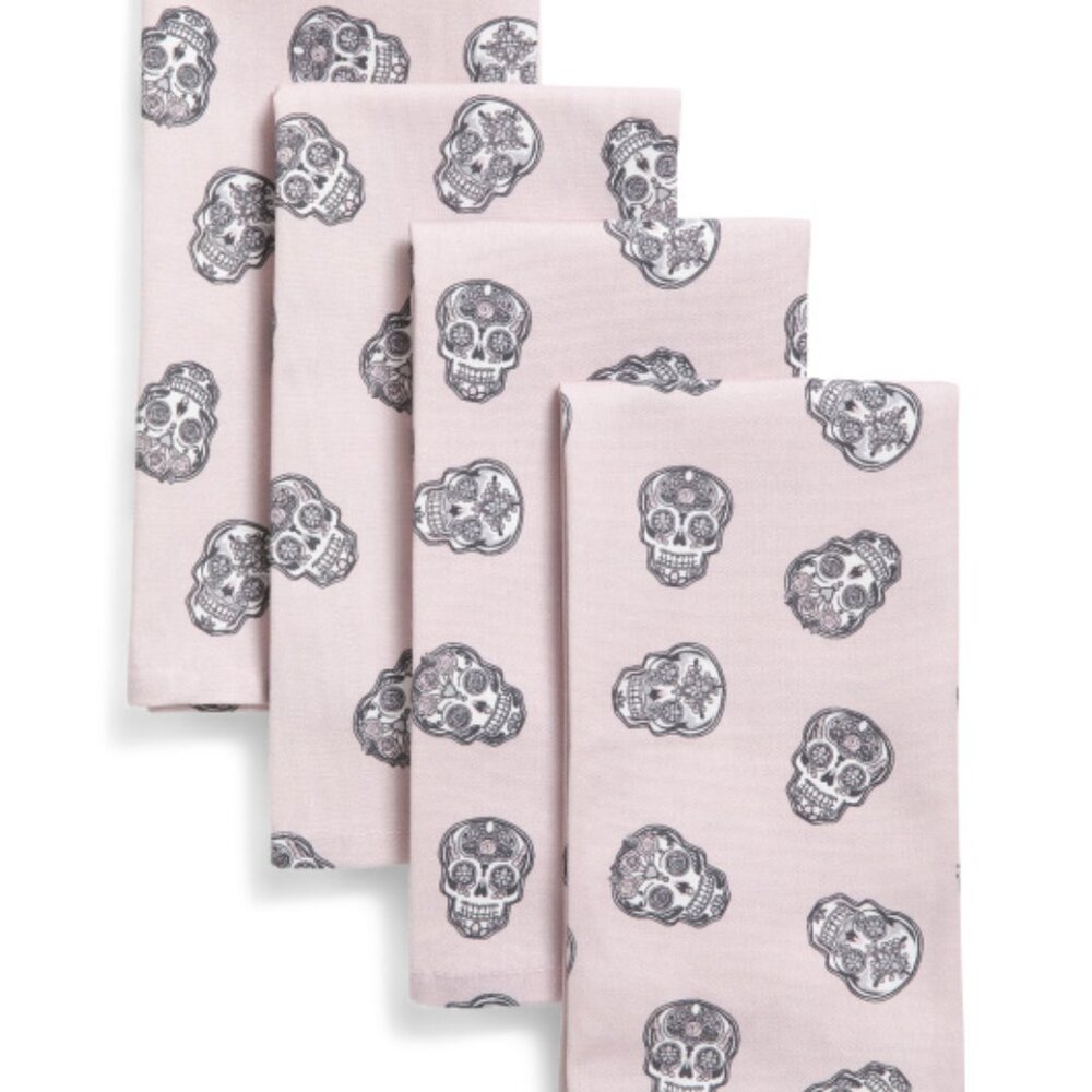 CUPCAKES & CASHMERE Set Of Four All Over Skull Pattern Napkins